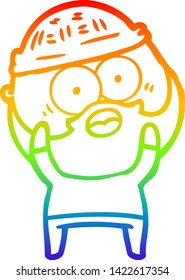 dibujo de una línea de degradado de arco iris de un hombre barbudo de dibujos animados