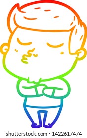 rainbow gradient line drawing of a cartoon model guy pouting