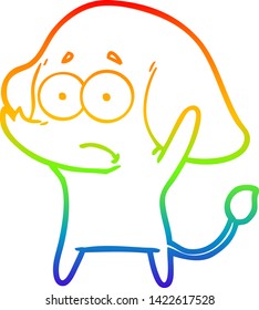 dibujo de una línea de gradiente de arco iris de un elefante inseguro de la caricatura