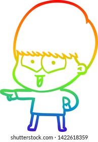 dibujo de una línea de gradiente de arco iris de un niño feliz con dibujos animados