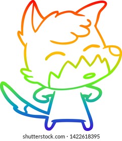 rainbow gradient line drawing of a cartoon fox