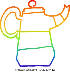 rainbow gradient line drawing of a cartoon old kettle