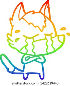 rainbow gradient line drawing of a cartoon crying wolf