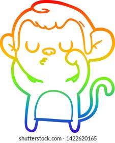 dibujo de una línea de gradiente de arco iris de un mono de dibujos animados