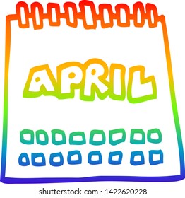 rainbow gradient line drawing of a cartoon calendar showing month of april