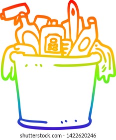 dibujo de una línea de degradado de arco iris de productos de limpieza de una casa de dibujos animados