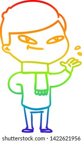 rainbow gradient line drawing of a cartoon boy