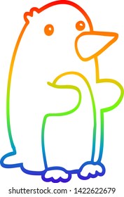 dibujo de la línea de gradiente del arco iris de un pingüino de dibujos animados