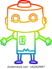 rainbow gradient line drawing of a cartoon robot