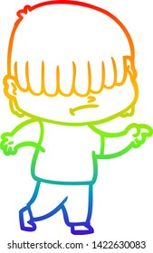 dibujo de una línea de gradiente de arco iris de un niño de dibujos animados con el pelo desordenado