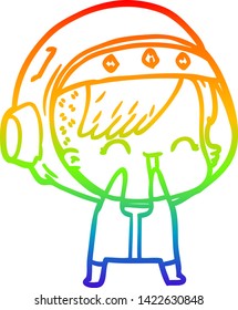 rainbow gradient line drawing of a cartoon laughing astronaut girl 