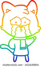Regenbogen-Farbverlauf-Zeichnung einer Cartoon weinenden Katze