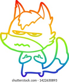 dibujo de una línea degradada de arcoiris de un lobo fastidiado