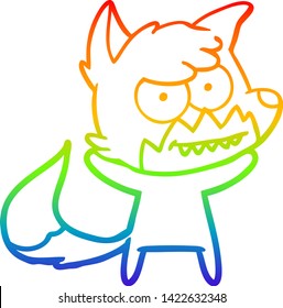 dibujo de línea de gradiente de arcoiris de un zorro de barrido de dibujos animados