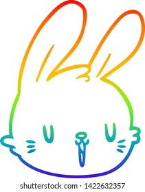 rainbow gradient line drawing of a cartoon rabbit face