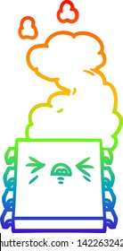 dibujo de línea de gradiente de arcoiris de un chip de computadora sobrecalentador de dibujos animados