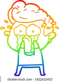 rainbow gradient line drawing of a cartoon crying man