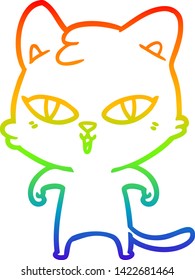 dibujo de una línea de gradiente de arco iris de un gato de dibujos animados