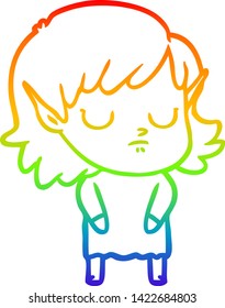 rainbow gradient line drawing of a cartoon elf girl