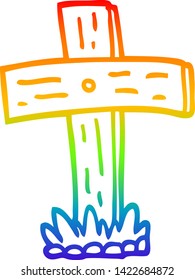 dibujo de la línea de gradiente de arco iris de una cruz de cementerio de dibujos animados