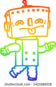 rainbow gradient line drawing of a cartoon robot
