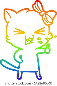 rainbow gradient line drawing of a cartoon cat
