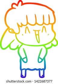 rainbow gradient line drawing of a cartoon woman