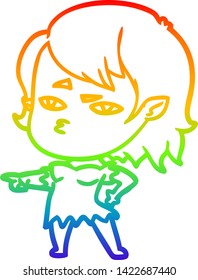 rainbow gradient line drawing of a cartoon vampire girl