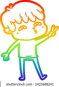 dibujo de una línea de gradiente de arcoiris de un hombre curioso de dibujos animados