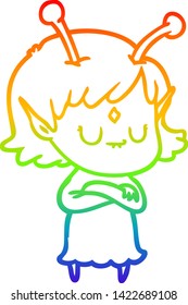 dibujo de una chica alienígena con gradiente de arco iris