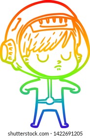 rainbow gradient line drawing of a cartoon astronaut woman