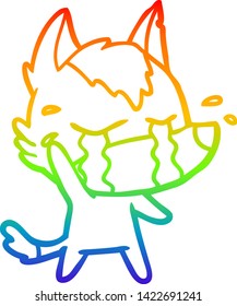 dibujo de una línea de gradiente de arco iris de un lobo llorando de caricatura