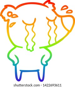 rainbow gradient line drawing of a cartoon crying polar bear