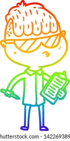rainbow gradient line drawing of a cartoon boy wearing sunglasses