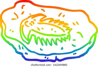 rainbow gradient line drawing of a cartoon ancient fossil