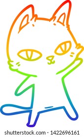 rainbow gradient line drawing of a cartoon cat staring