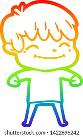 dibujo de una línea de gradiente de arco iris de un niño feliz con dibujos animados