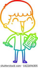 rainbow gradient line drawing of a cartoon happy man