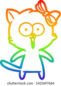 desenho de linha de gradiente do arco-íris de um gato de desenho animado