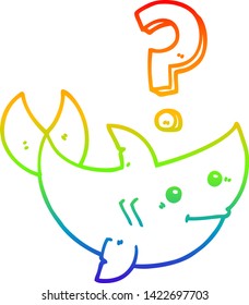 rainbow gradient line drawing of a cartoon shark asking question