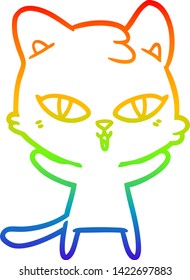 rainbow gradient line drawing of a cartoon cat