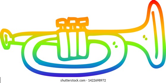 rainbow gradient line drawing of a cartoon trumpet