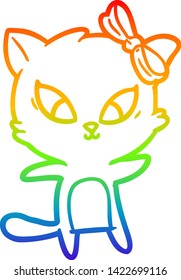 rainbow gradient line drawing of a cartoon cat