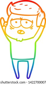 desenho de linha de gradiente do arco-íris de um homem cansado de desenho animado