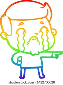 dibujo de una línea de gradiente de arco iris de un hombre de dibujos animados llorando
