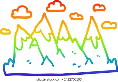 rainbow gradient line drawing of a cartoon mountain range