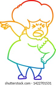 rainbow gradient line drawing of a cartoon angry woman