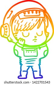 rainbow gradient line drawing of a cartoon astronaut woman