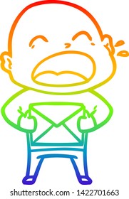 rainbow gradient line drawing of a cartoon shouting bald man