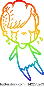 dibujo de una chica llorando con un degradado de arco iris